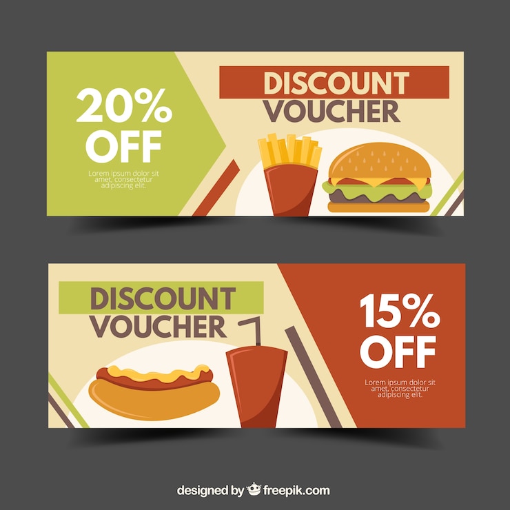 Vector gratuito vale de descuento para restaurante de comida rápida