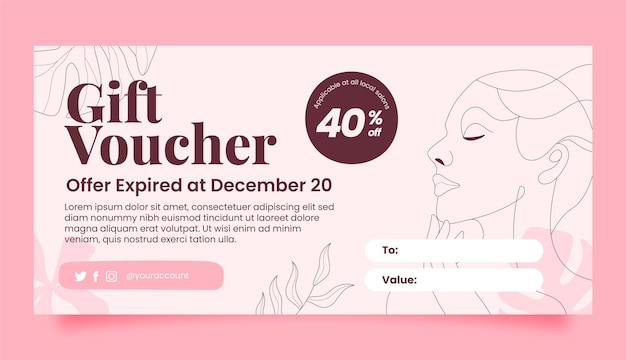 Vector gratuito vale de regalo de salón de belleza dibujado a mano