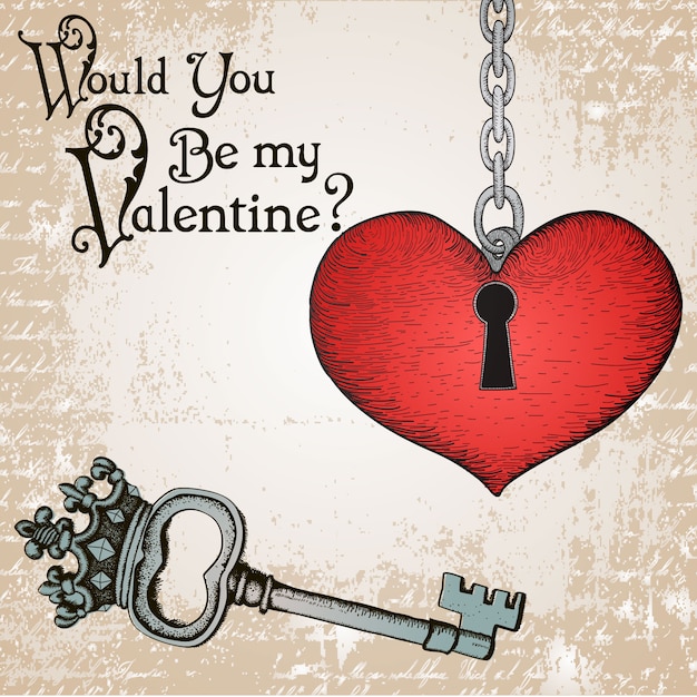 Vector gratuito valentine card with a key and a heart