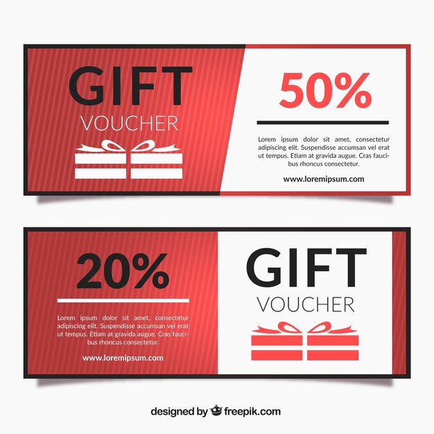 Vales de regalo a rayas en diseño plano