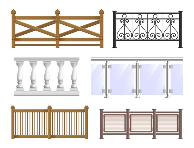 Valla de balcón realista ambientada en estilos clásicos modernos y decorativos forjados ilustración vectorial aislada