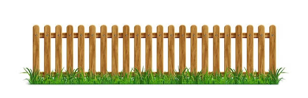 Vector gratuito valla de madera marrón con hierba verde