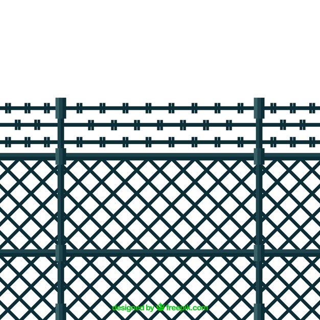 Valla de metal con alambre de espino en diseño flat