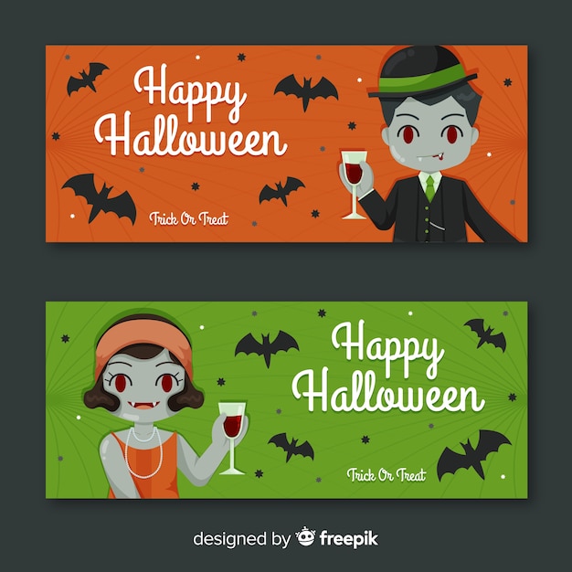 Vampiro dama y caballero pancartas de halloween