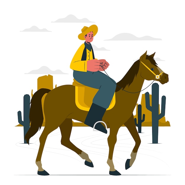 Vector gratuito vaquero, en, caballo, concepto, ilustración