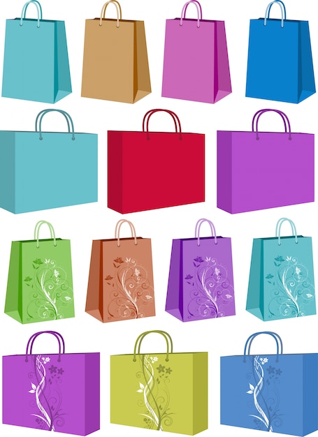 Vector gratuito varias bolsas de compras algunos con diseños florales