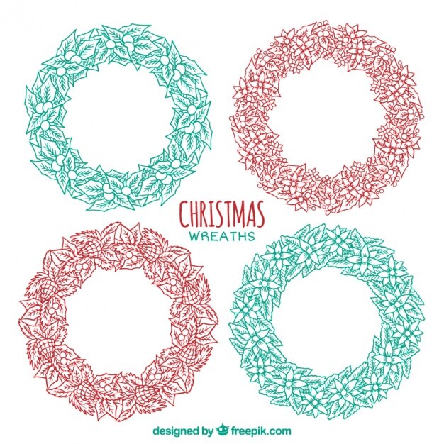 Vector gratuito varias coronas de navidad dibujadas a mano