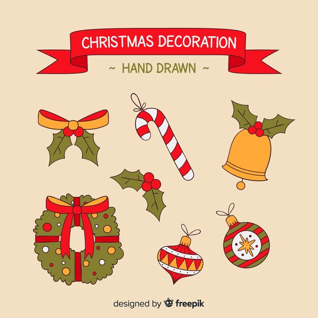 Varias decoraciones de navidad dibujados a mano