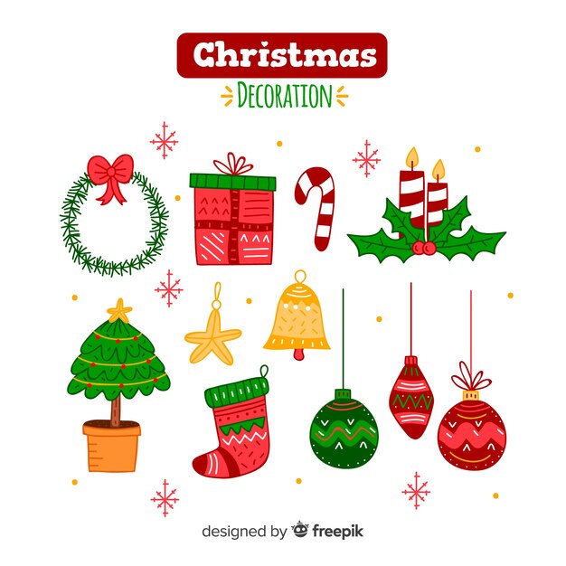 Varias decoraciones de navidad dibujados a mano