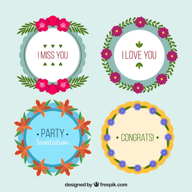 Vector gratuito varias etiquetas florales redondas