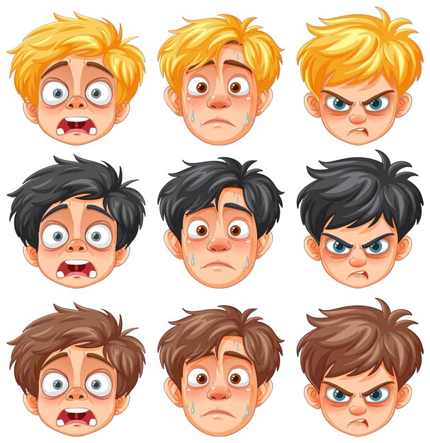 Varias expresiones emocionales de los niños