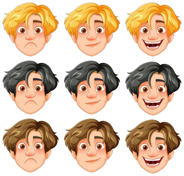 Varias expresiones faciales de los hombres