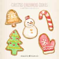 Vector gratuito varias galletas ornamentales navideñas de acuarela