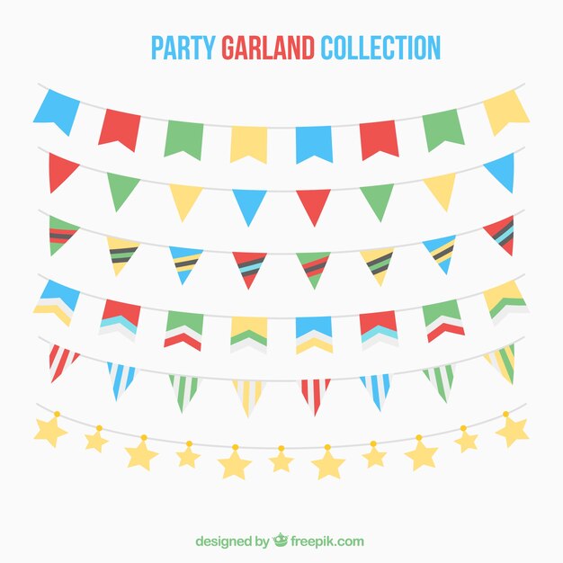 Varias guirnaldas de de fiesta en diseño plano 
