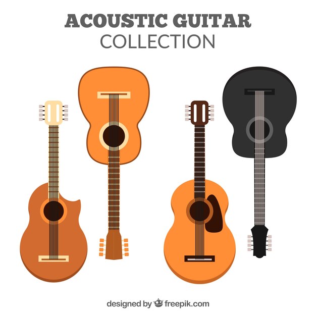 Varias guitarras acústicas en diseño plano
