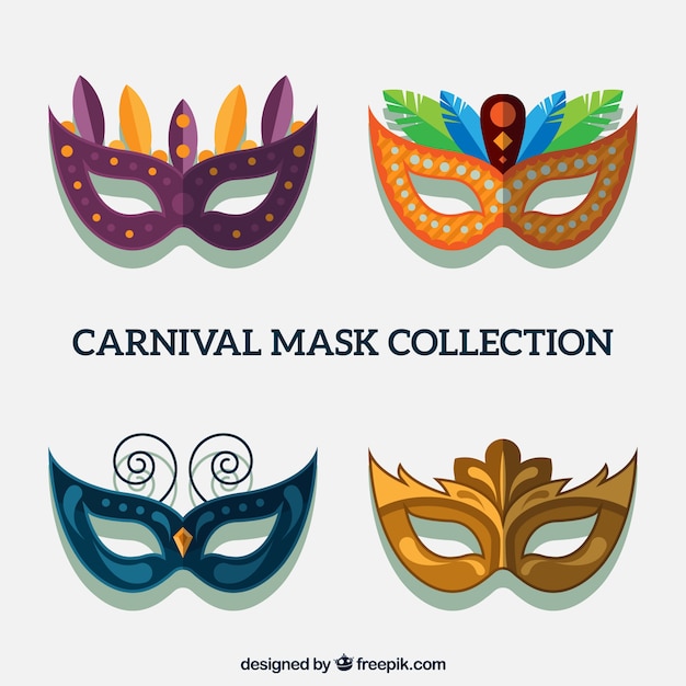 Varias máscaras de carnaval en diseño plano