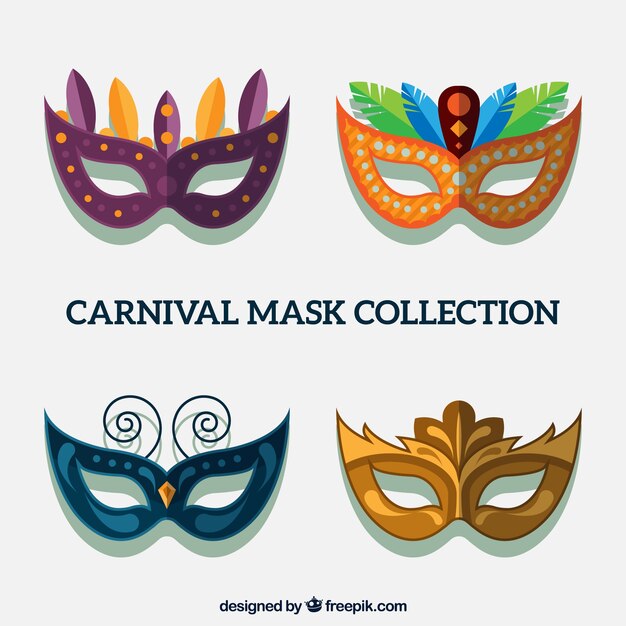 Varias máscaras de carnaval en diseño plano