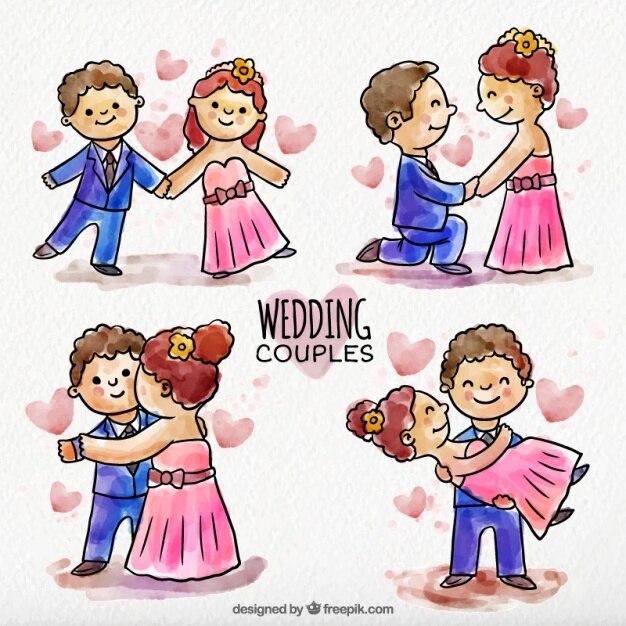 Varias parejas de recién casados de acuarela 