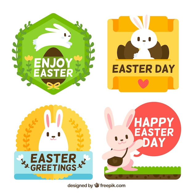 Vector gratuito varias pegatinas bonitas de conejitos de pascua en diseño plano