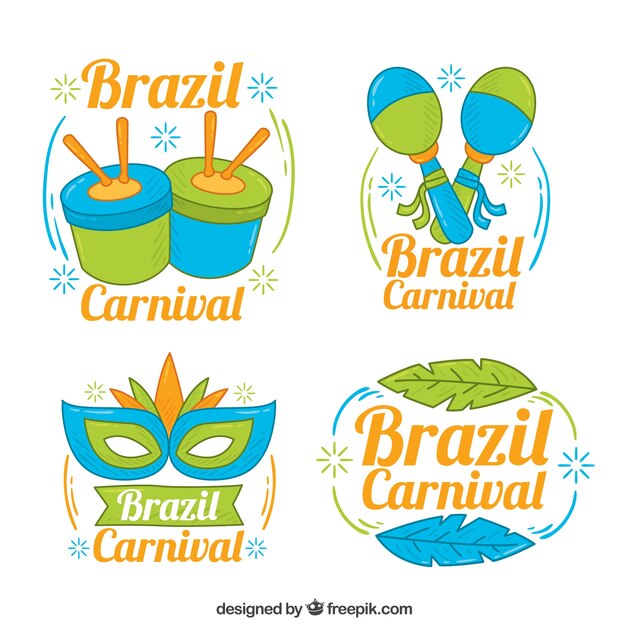Varias pegatinas de carnaval de brasil dibujadas a mano
