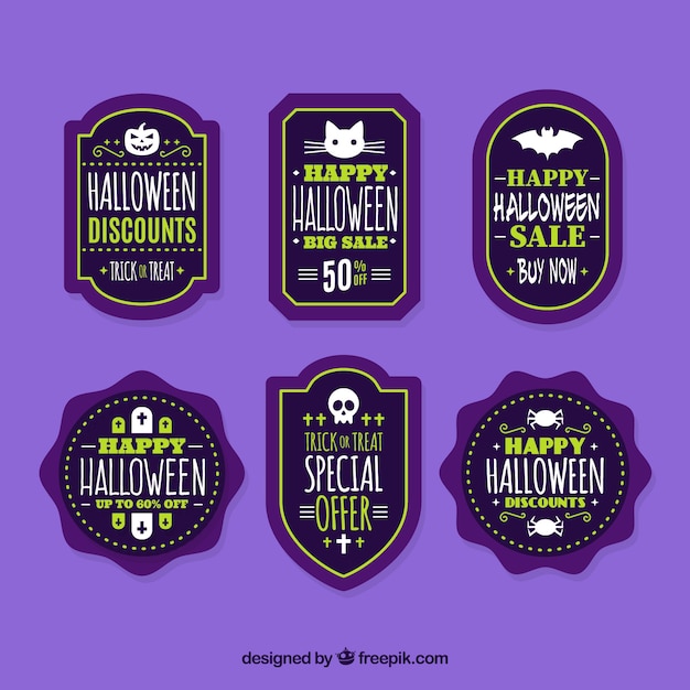 Vector gratuito varias de pegatinas de descuento de halloween