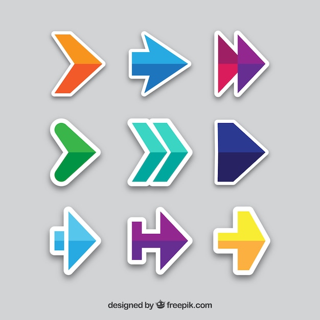 Varias pegatinas de flechas en diseño plano