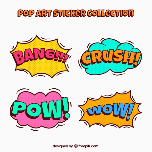 Varias pegatinas de pop art dibujadas a mano