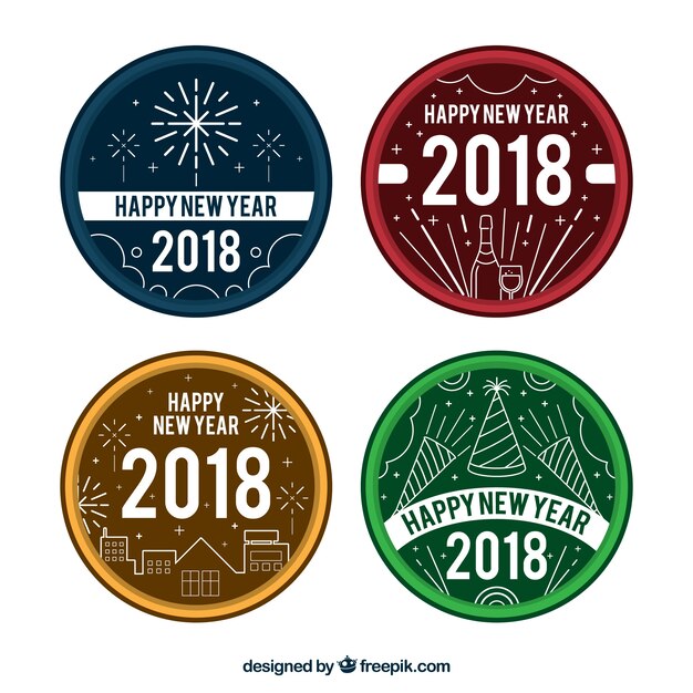 Varias pegatinas retro de celebración de año nuevo 