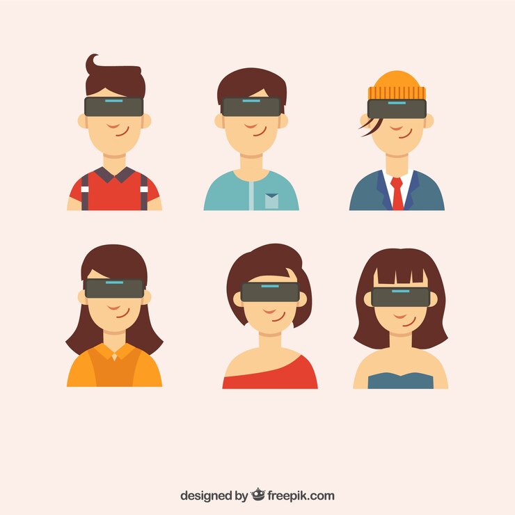 Vector gratuito  varias personas con gafas virtuales en diseño plano
