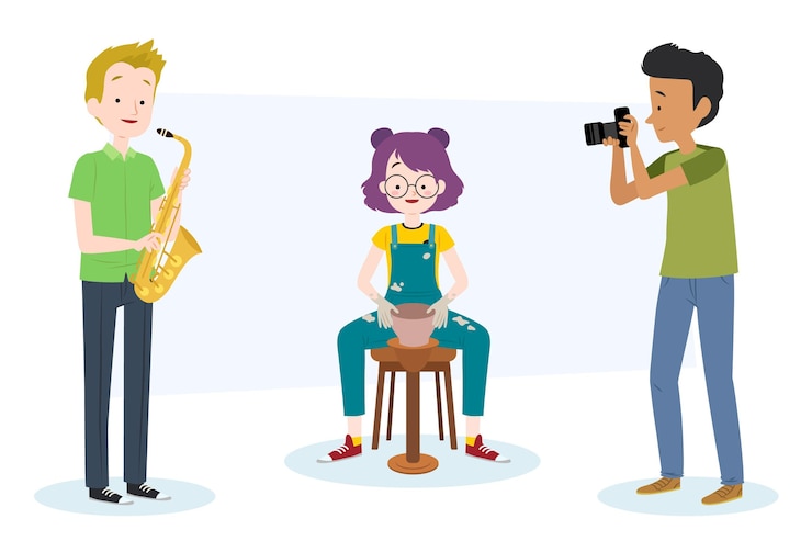 Vector gratuito varias personas son creativas con sus pasatiempos.