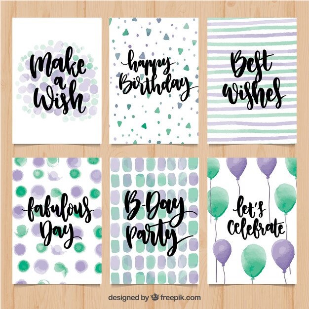 Varias tarjetas abstractas de cumpleaños de acuarela