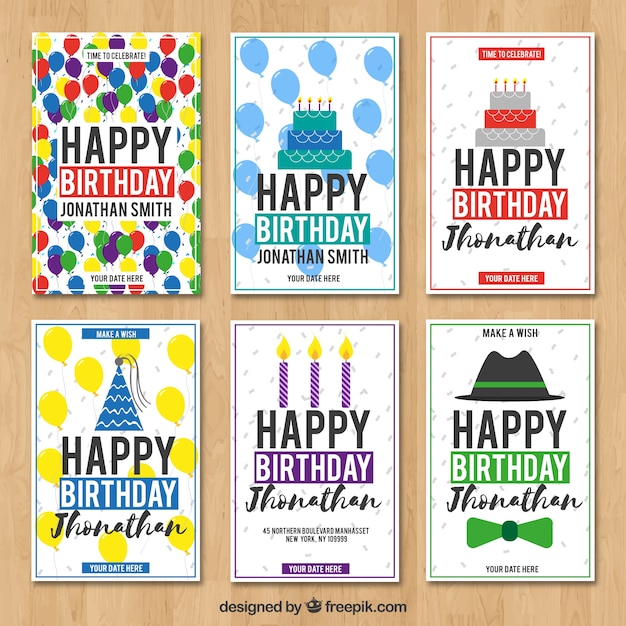 Vector gratuito varias tarjetas de cumpleaños