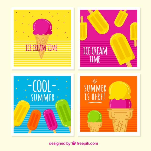 Varias tarjetas con helados de colores