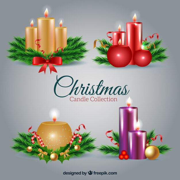 Varias velas bonitas navideñas en estilo realista