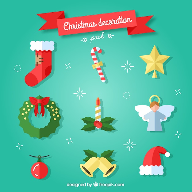 Vector gratuito variedad de accesorios navideños en diseño plano