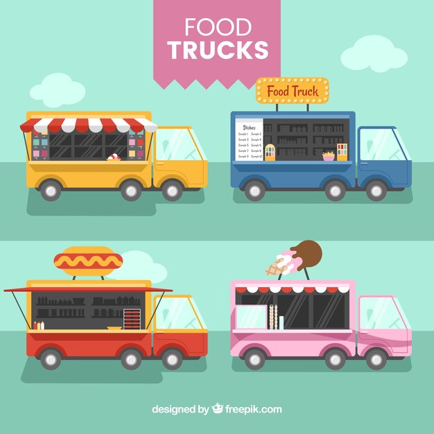Variedad adorable de food trucks