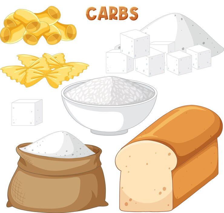 Vector gratuito variedad de alimentos con carbohidratos.
