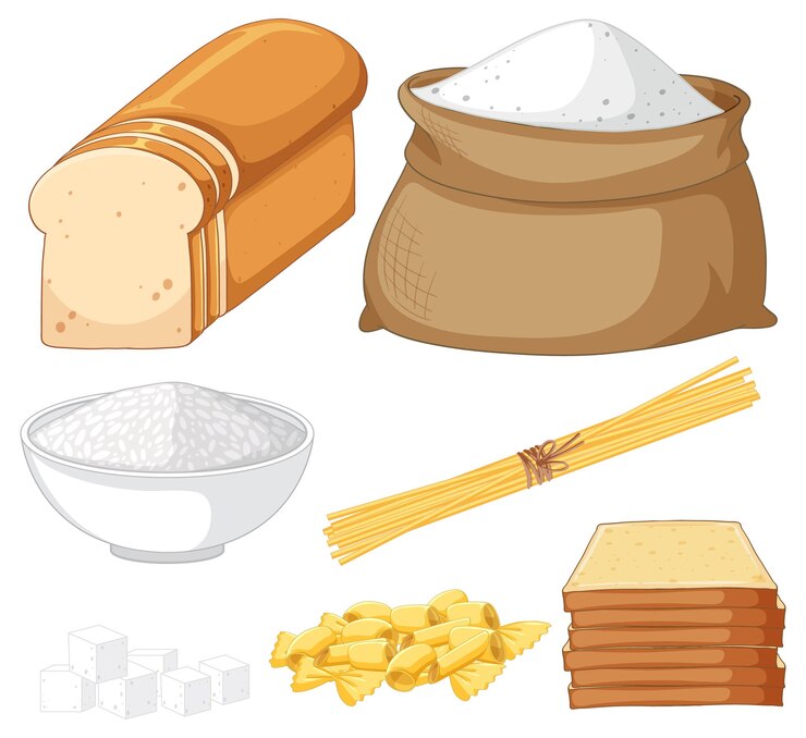 Vector gratuito variedad de alimentos con carbohidratos.