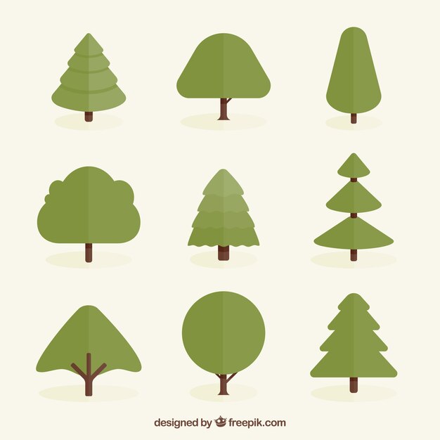 Variedad de árboles en diseño plano