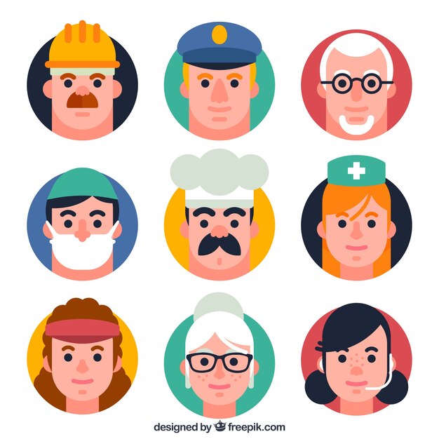 Variedad de avatares de trabajadores con diseño plano