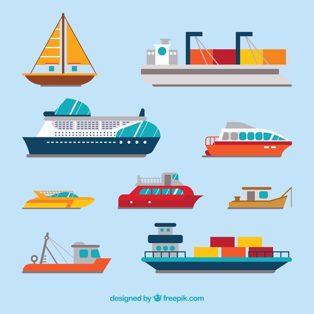 Variedad de barcos en diseño plano