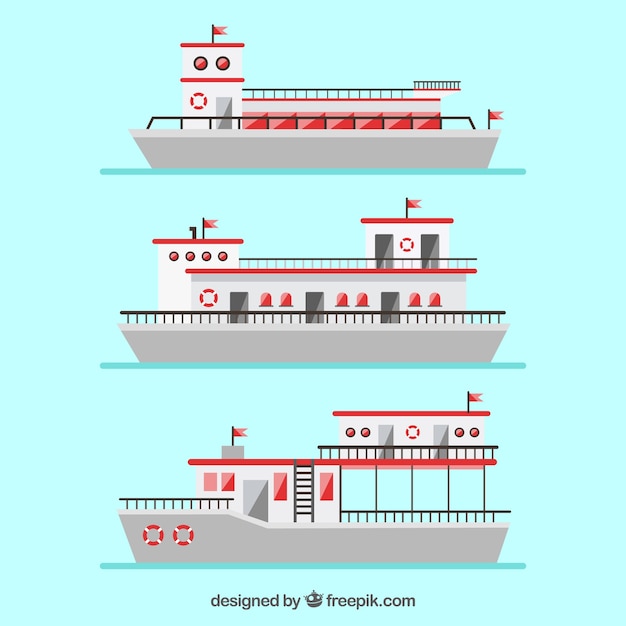 Vector gratuito variedad de barcos planos con elementos rojos