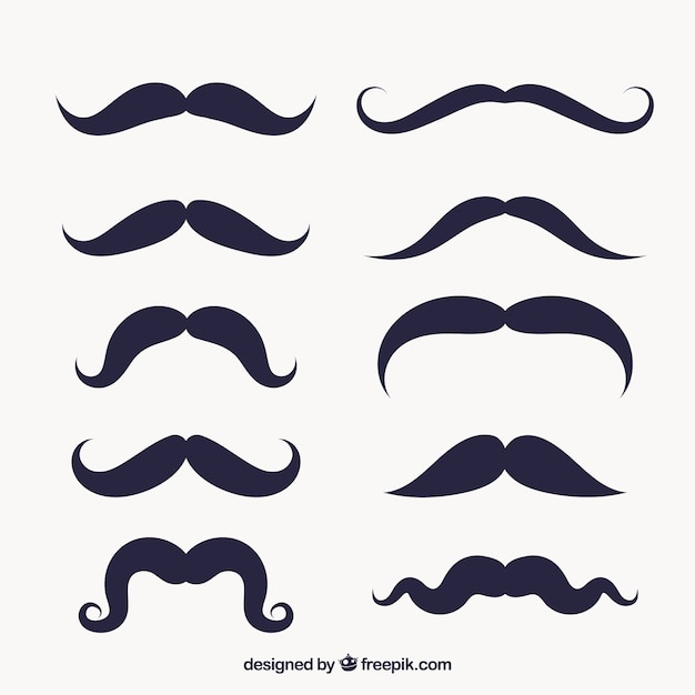 Variedad de bigotes en diseño plano 