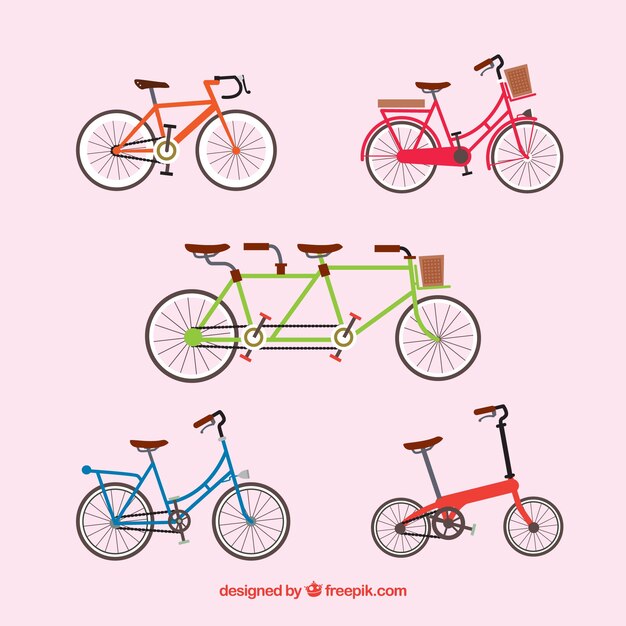 Variedad de bonitas bicicletas en diseño plano