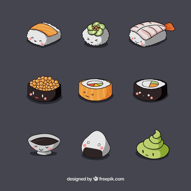Variedad de bonitas piezas de sushi