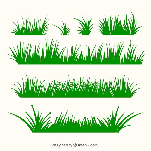 Variedad de bordes de hierba verde en diseño plano