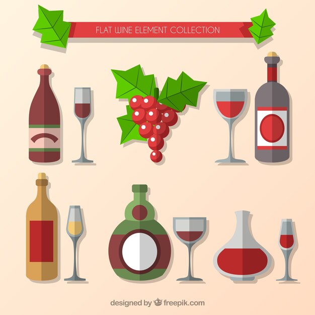 Variedad de botellas de vino en diseño plano 