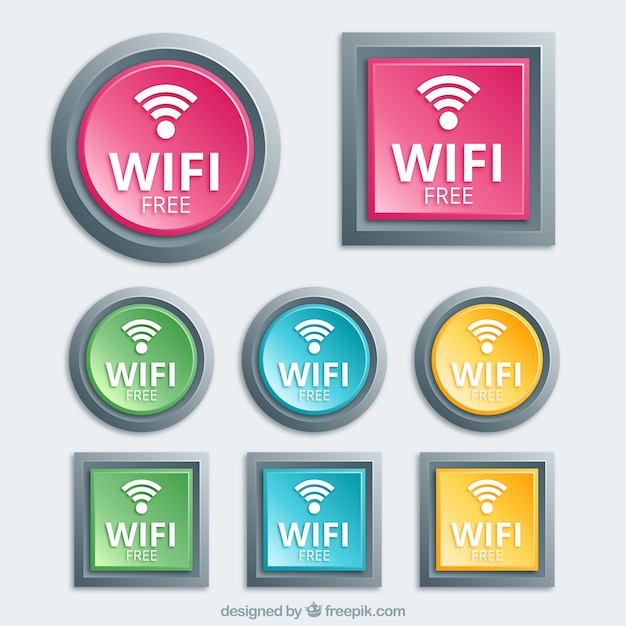 Variedad de botones wifi en diseño realista