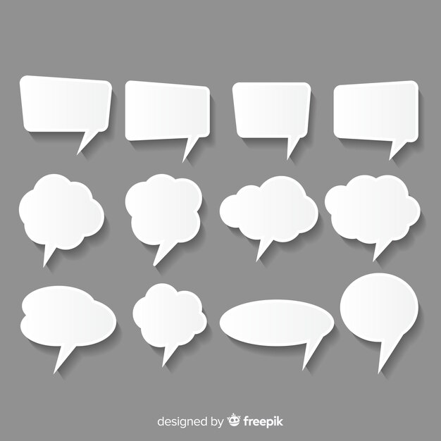 Variedad de burbujas de chat en blanco.