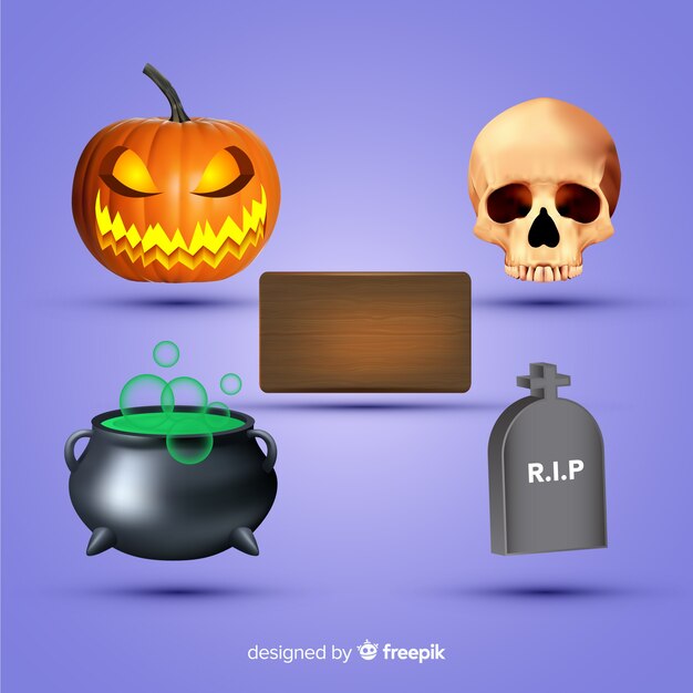 Variedad de colección realista de elementos de halloween